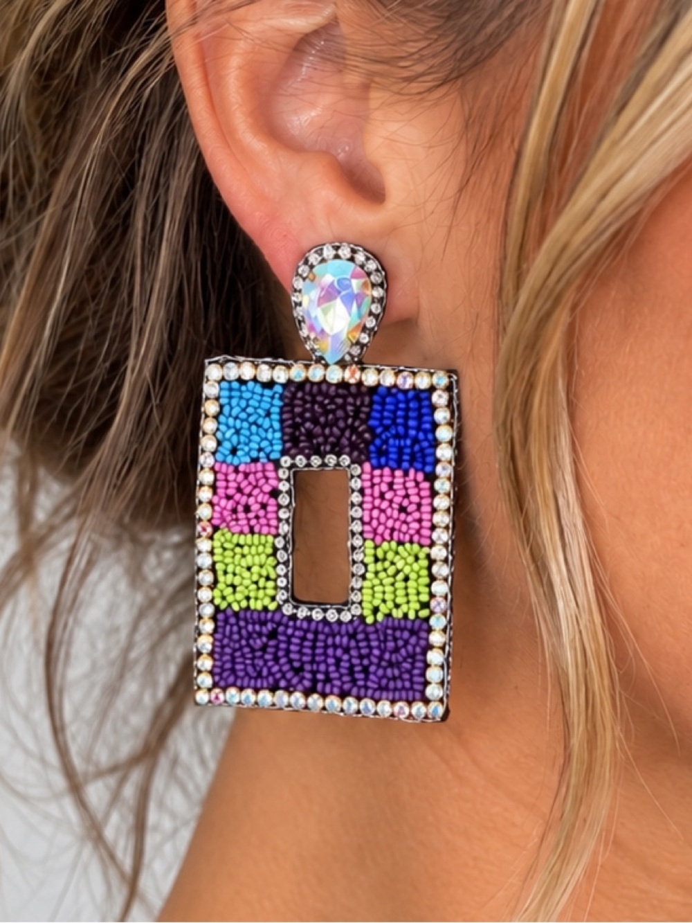 Seed bead rectangle earrings